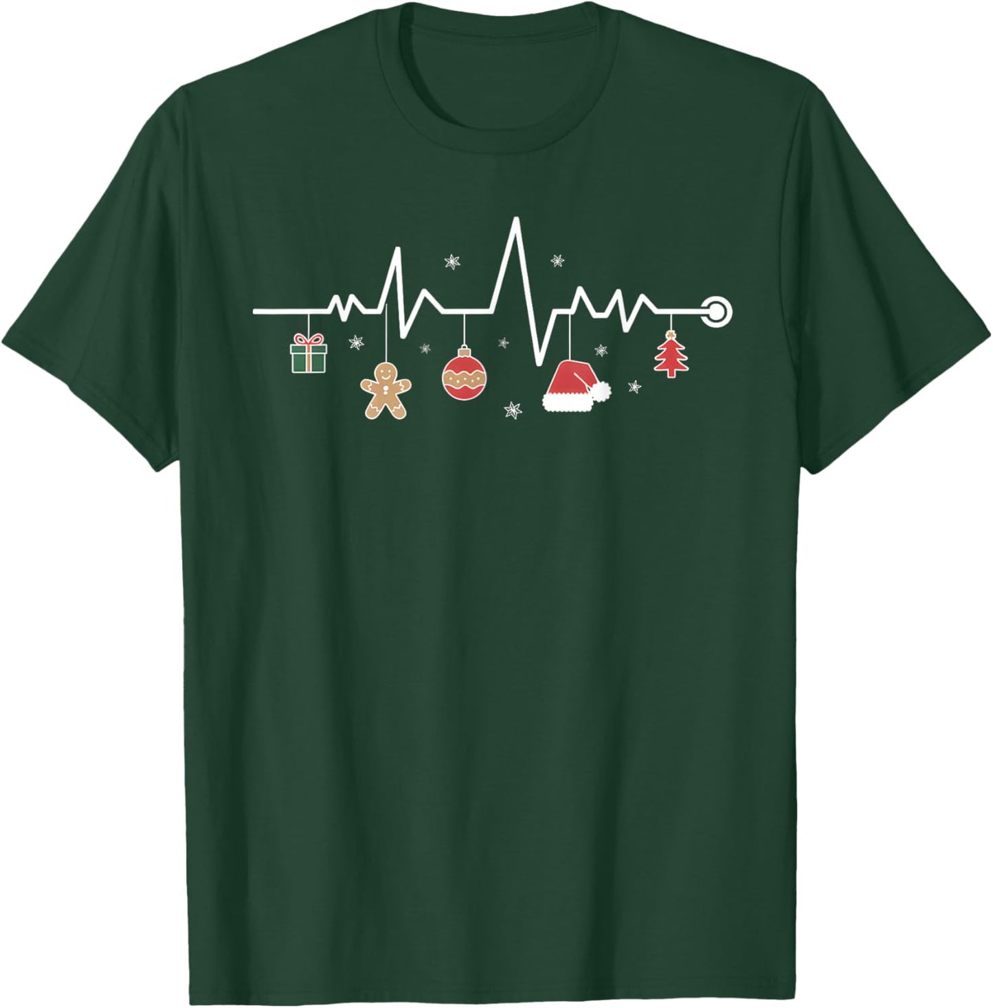 Christmas Tree Heartbeat Funny Nurse T-Shirt - T-Shirt | Forest