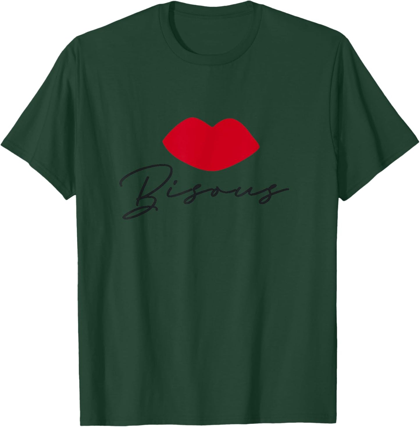 Bisous Lips – French Chic Casual Graphic T-Shirt - T-Shirt | Forest