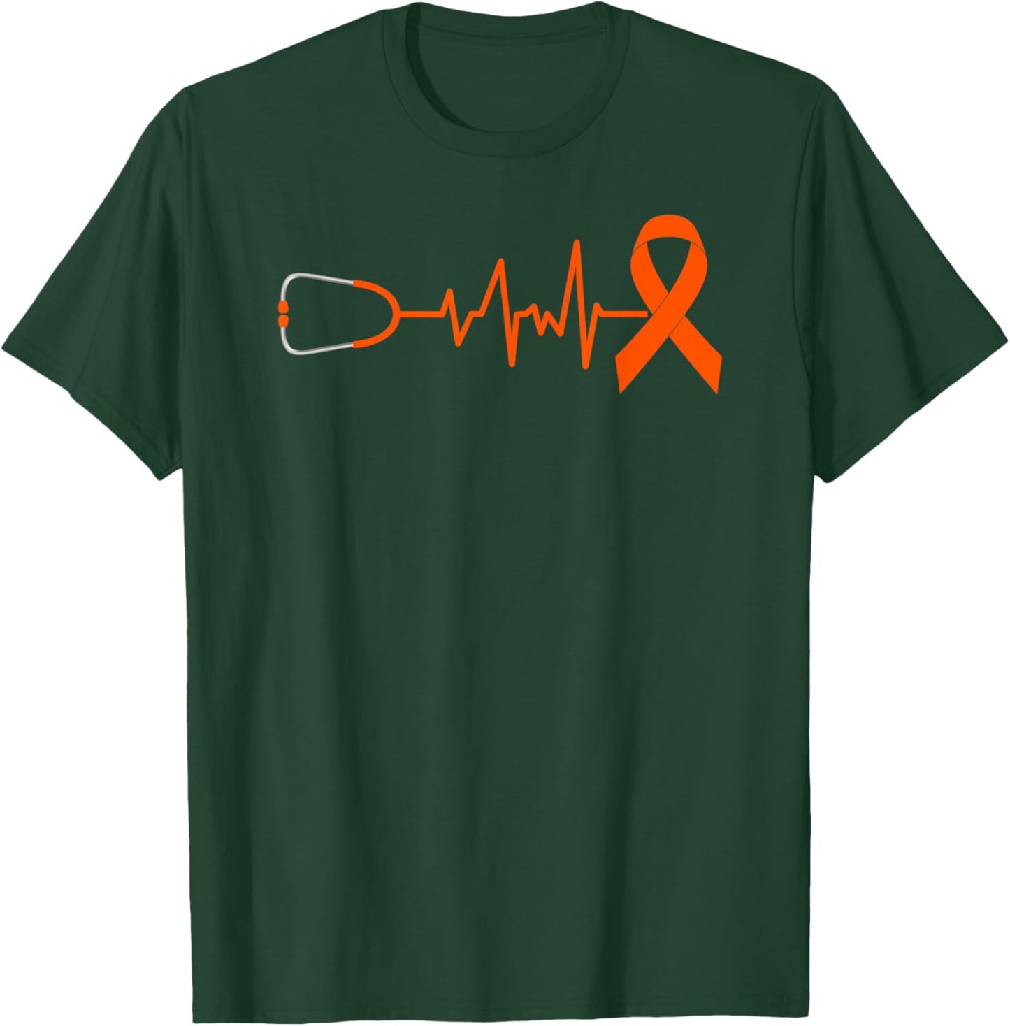 Orange Ribbon Heartbeat Kidney Cancer Month Awareness T-Shirt - T-Shirt | Forest