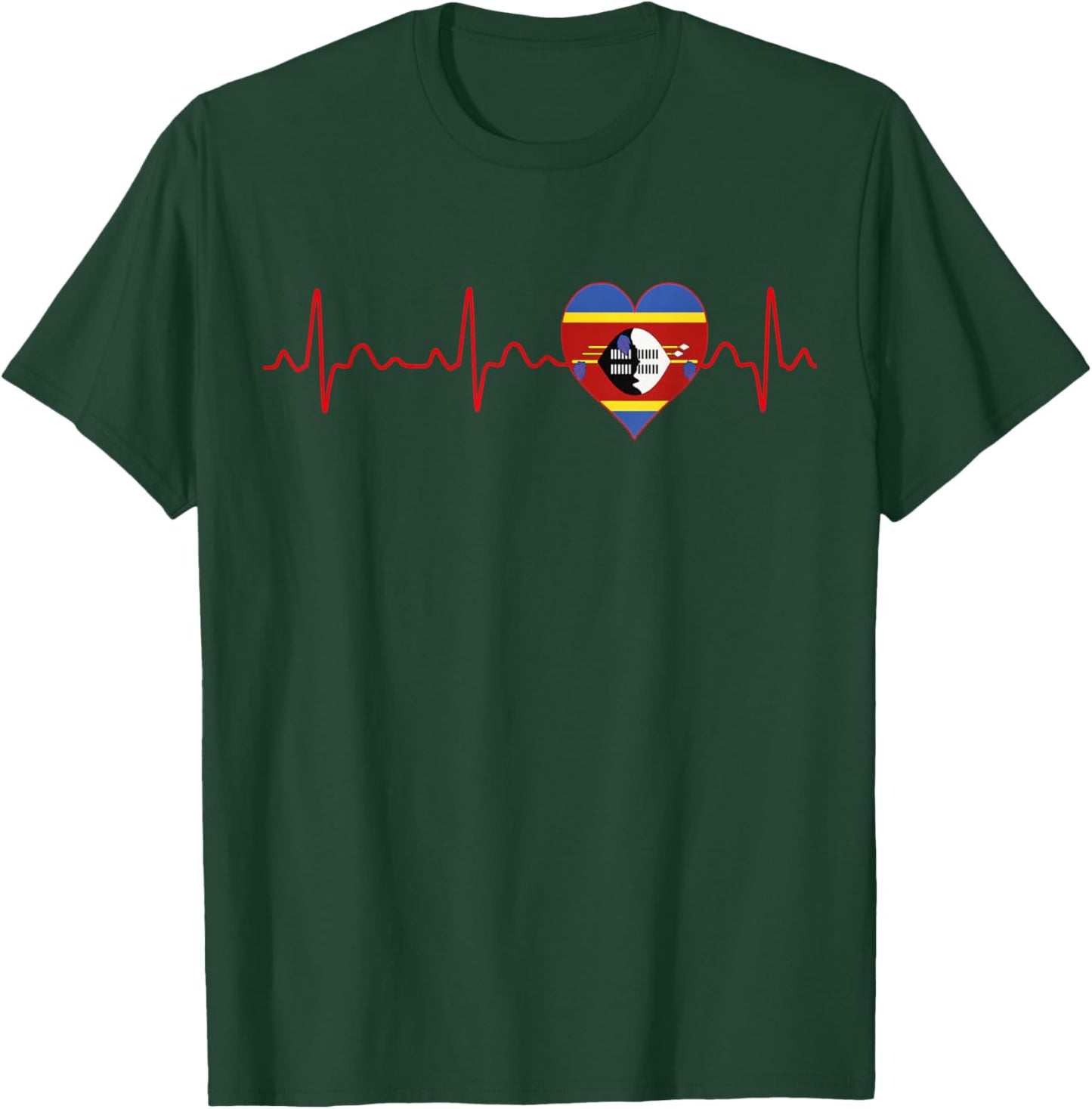 ESWATINI Flag Heartbeat EKG Patriotic National Souvenir T-Shirt - T-Shirt | Forest