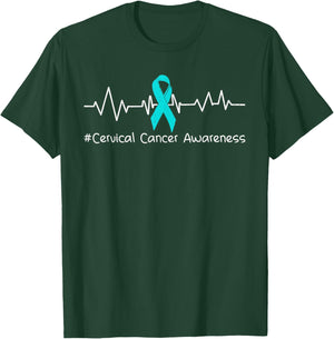 Cervical Cancer Awareness Heartbeat Ribbon Teal T-Shirt - T-Shirt | Forest