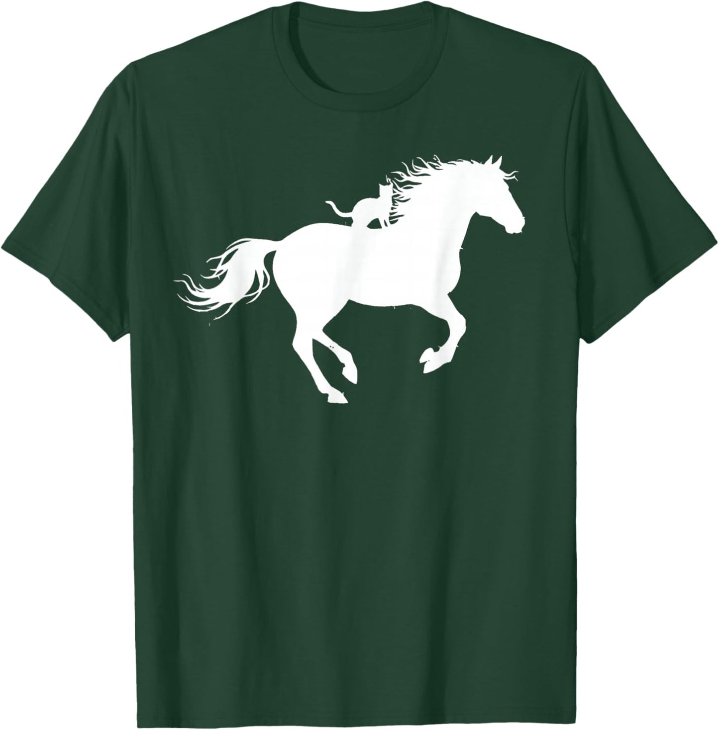 Running Horse with Cat Silhouette Graphic Horse Cat Lovers T-Shirt - T-Shirt | Forest