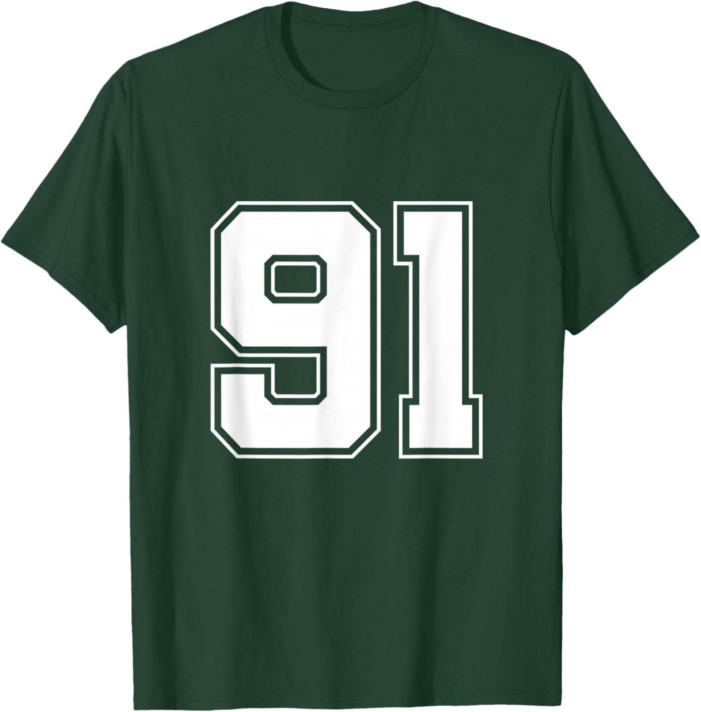 Number 91 Big Bold Capital Varsity Alphabet Monogram T-Shirt - T-Shirt | Forest