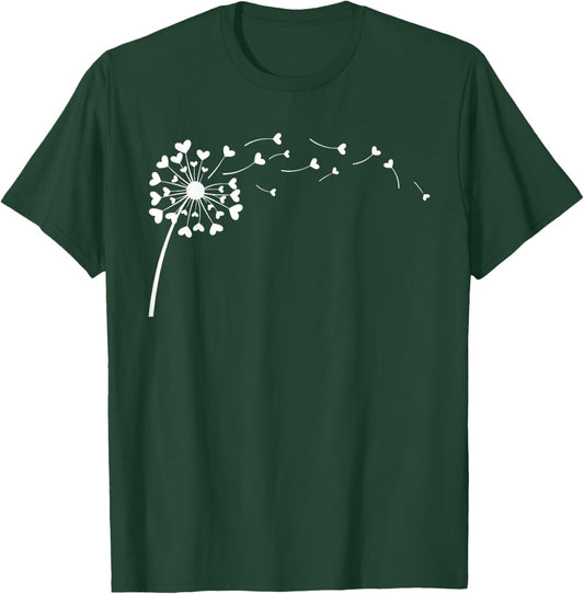 Heart Dandelion Flower Love Cute Valentines Day Girls T-Shirt - T-Shirt | Forest