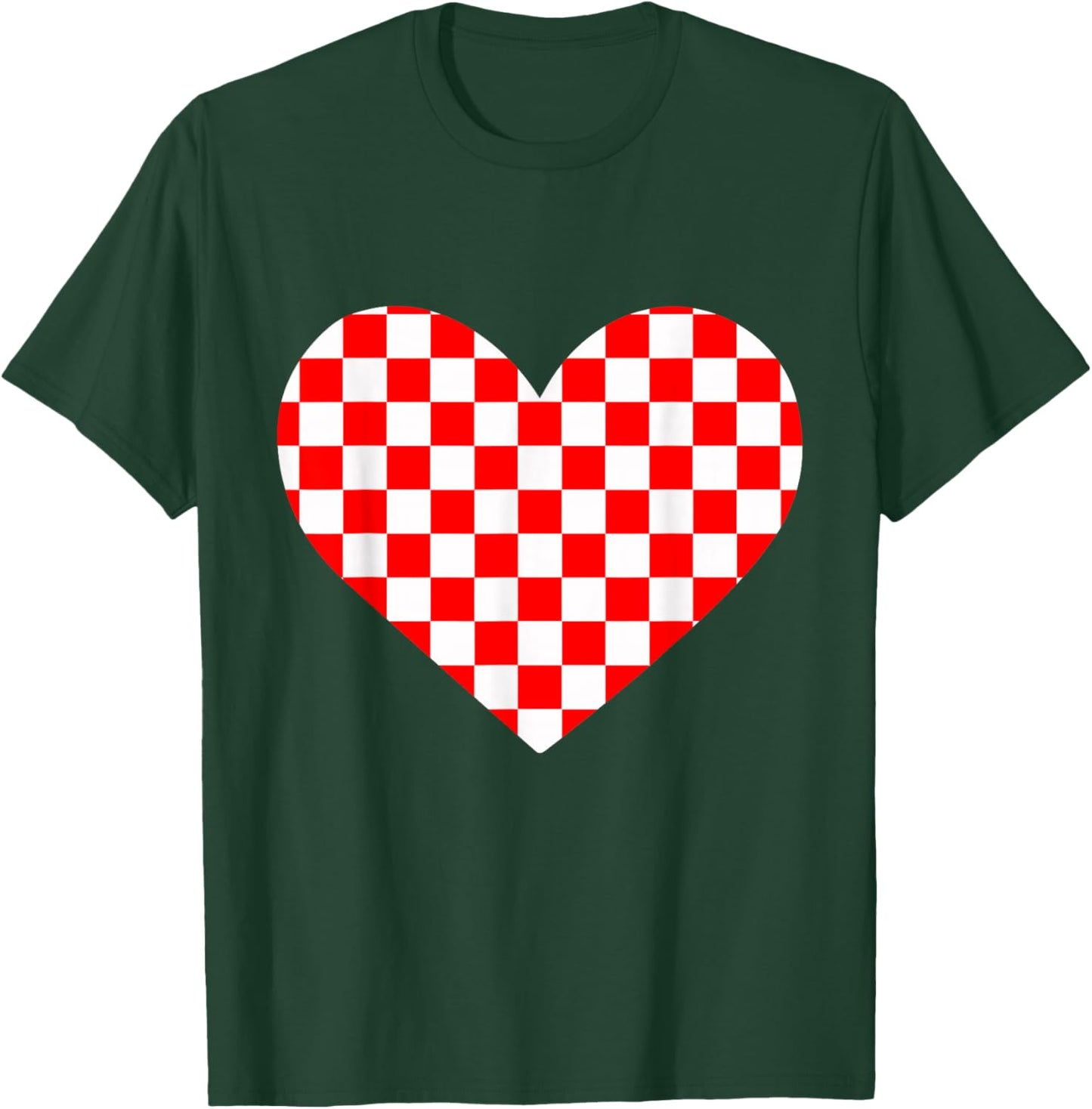 Girls Valentines Heart Silhouette Checkerboard Retro T-Shirt - T-Shirt | Forest