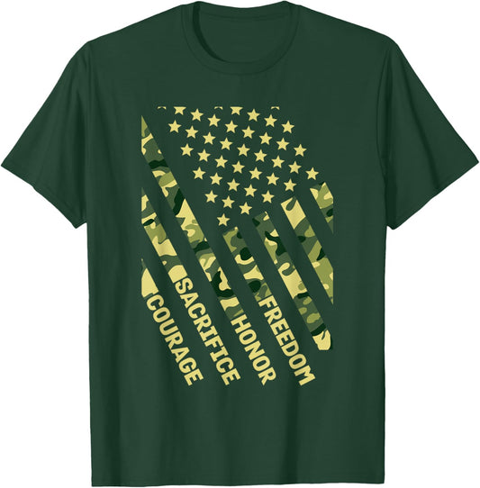 Veterans Day Sacrifice Courage Honor Freedom American Flag T-Shirt - T-Shirt | Forest