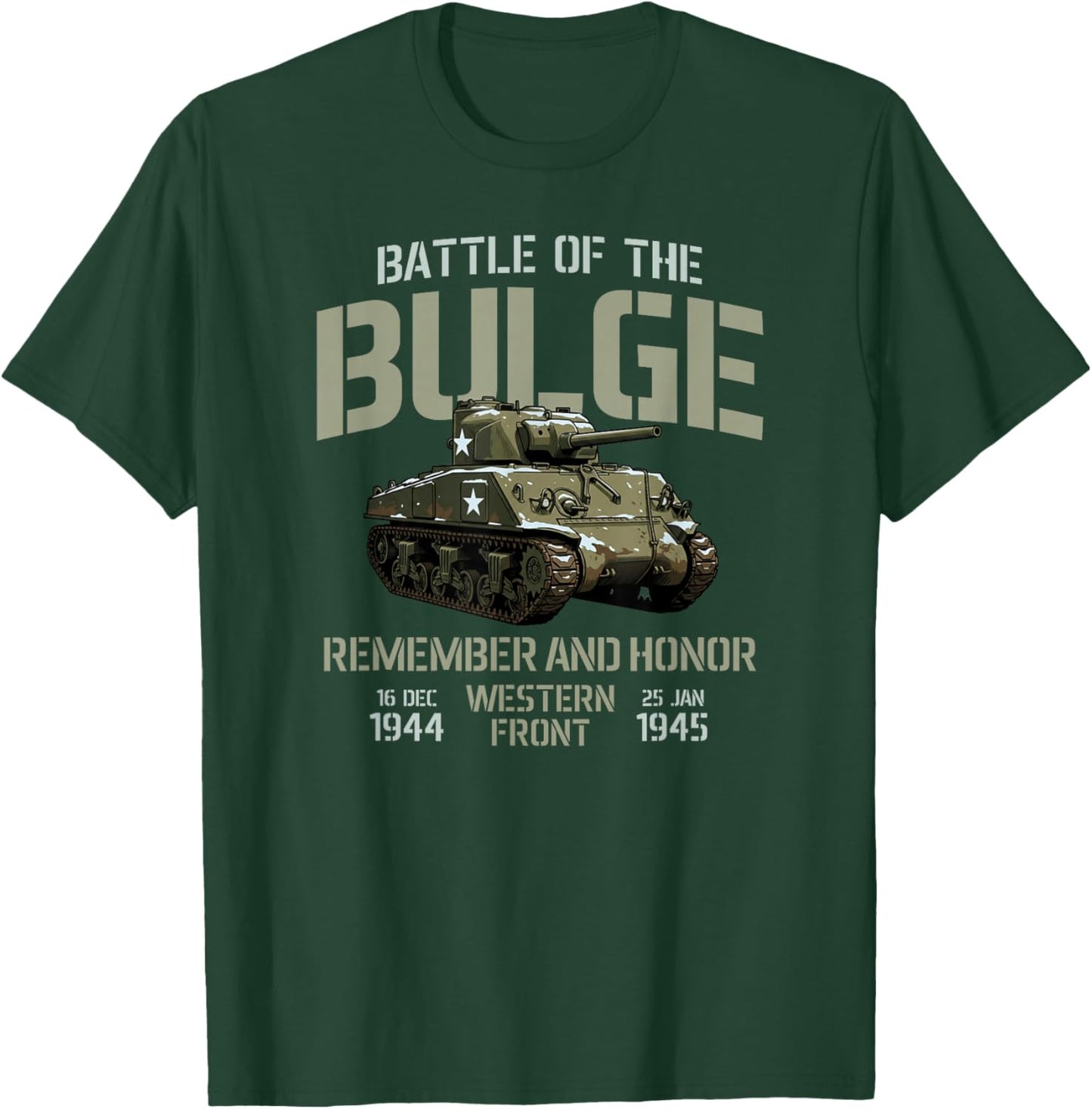 Battle of The Bulge Remember and Honor M4 Sherman Tank T-Shirt - T-Shirt | Forest