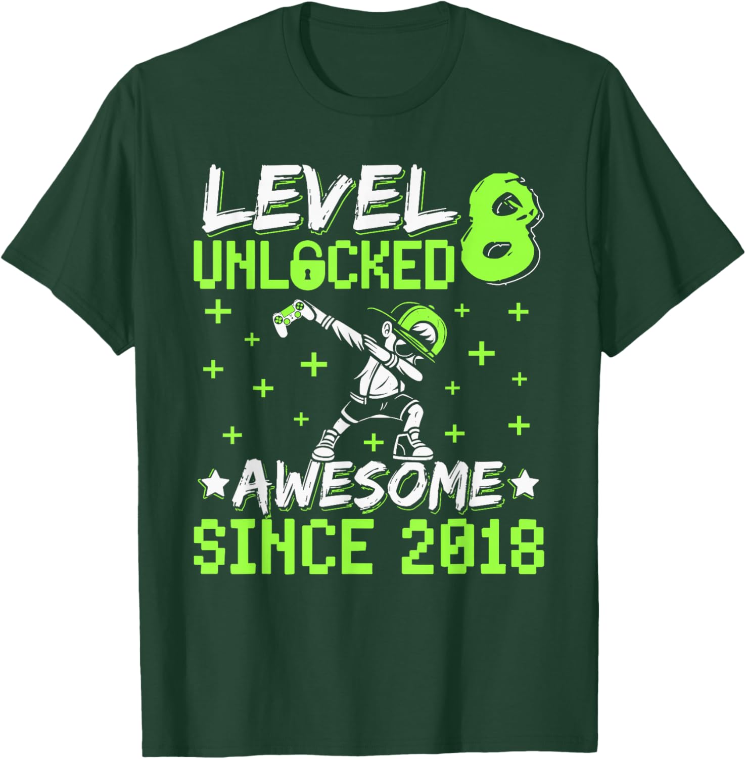 Level 8 Unlocked Awesome Since 2018 8th Birthday Gamer Boy T-Shirt - T-Shirt | Forest