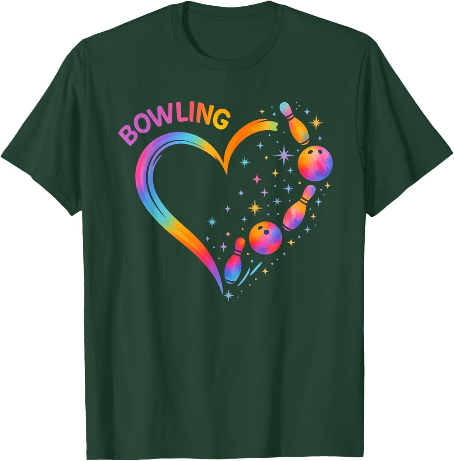 Bowling Heart Colorful Bowling Pin Lovers Bowler Women Girls T-Shirt - T-Shirt | Forest