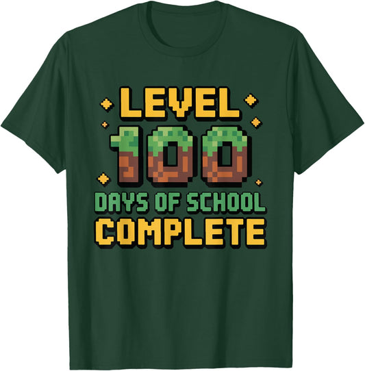 Level 100 Days of School Complete Gamer Gaming Boys Kids T-Shirt - T-Shirt | Forest
