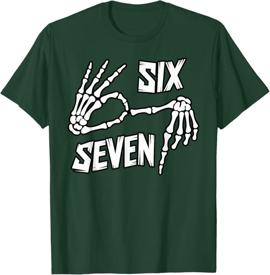 Six Seven 6 7 Meme Skeleton Hands Sign T-Shirt - T-Shirt | Forest