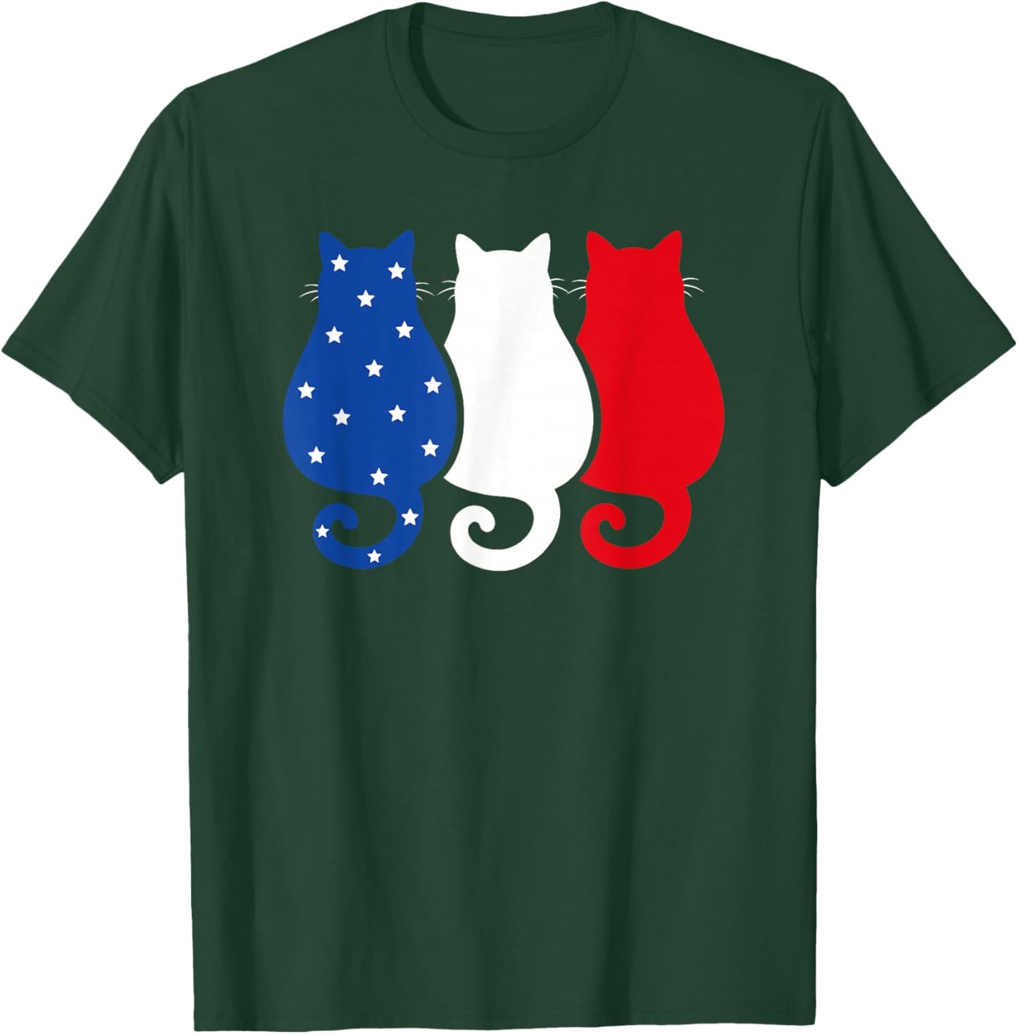 USA Flag Cats 4th of July Men Women Kids Funny Patriotic T-Shirt - T-Shirt | Forest
