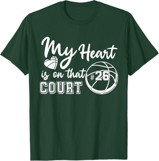My Heart is On That Court Number 26 Jersey Basketball Player T-Shirt - T-Shirt | Forest
