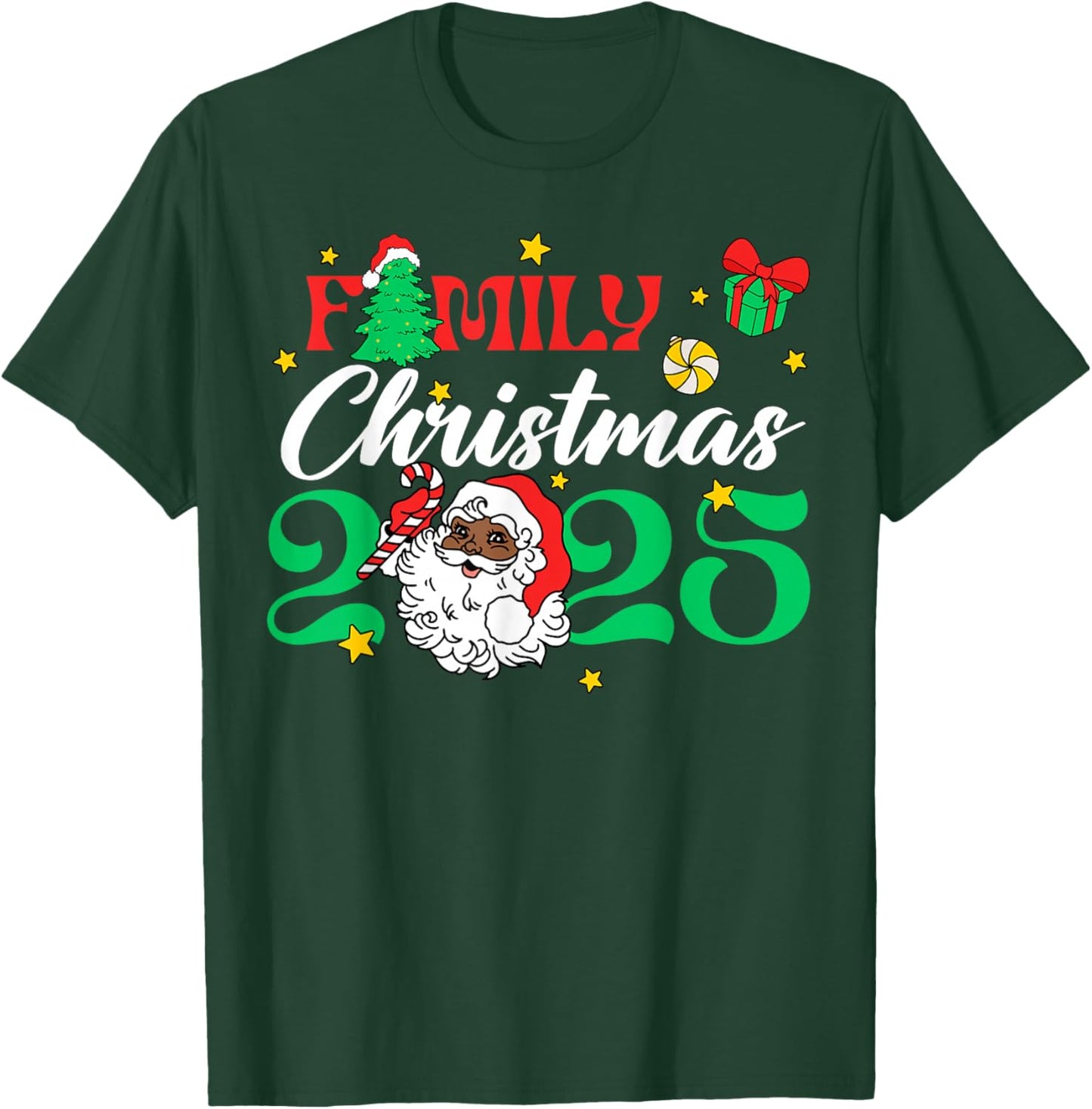 Melanin Family Christmas African American Xmas African Santa T-Shirt - T-Shirt | Forest