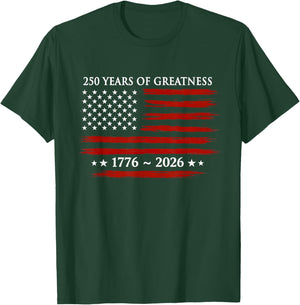 USA Flag 250 Years of Greatness 1776-2026 250th Birthday T-Shirt - T-Shirt | Forest