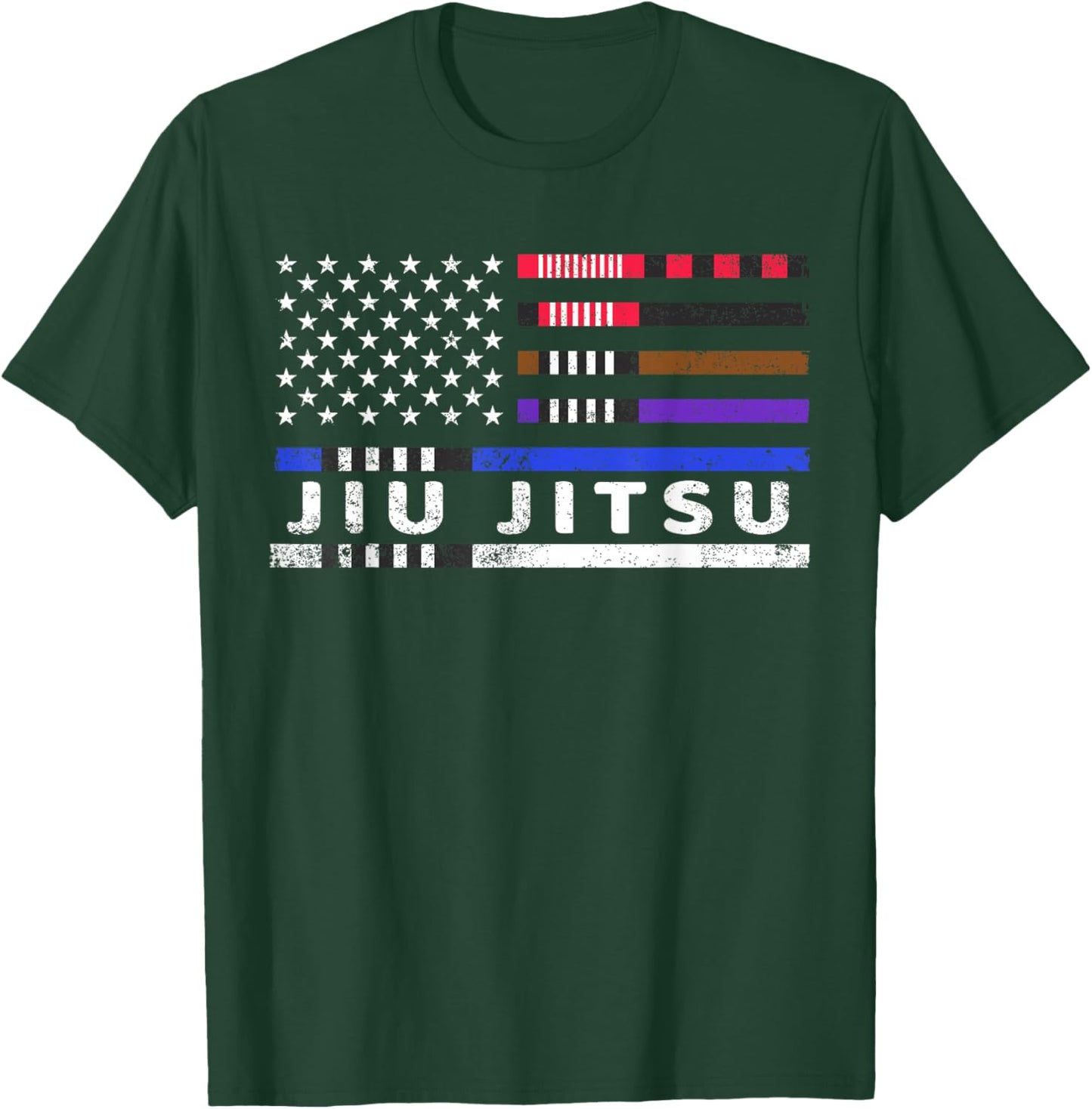 Jiu Jitsu American Flag Jiu-Jitsu Belts USA T-Shirt - T-Shirt | Forest