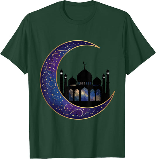 Crescent Moon with Islamic Mosque for Muslims and Ramadan T-Shirt - T-Shirt | Forest