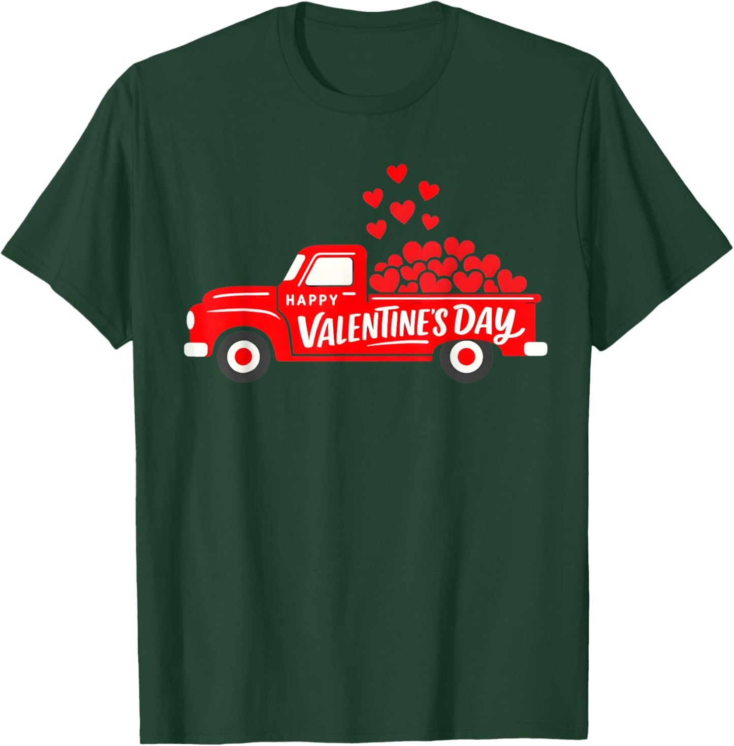 Classic Red Truck Happy Valentine's Day Farmhouse Hearts T-Shirt - T-Shirt | Forest