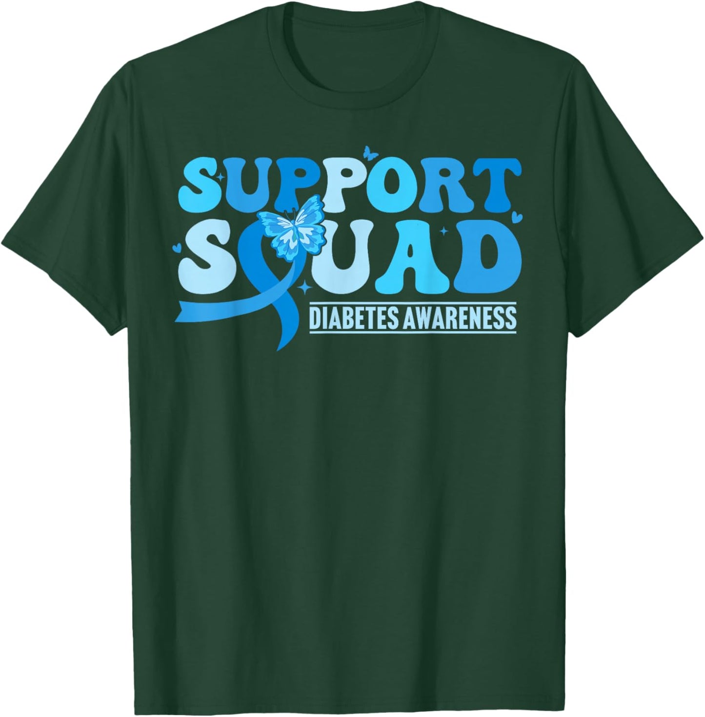 Diabetes Awareness Support Squad T1D Blue Butterfly Ribbon T-Shirt - T-Shirt | Forest