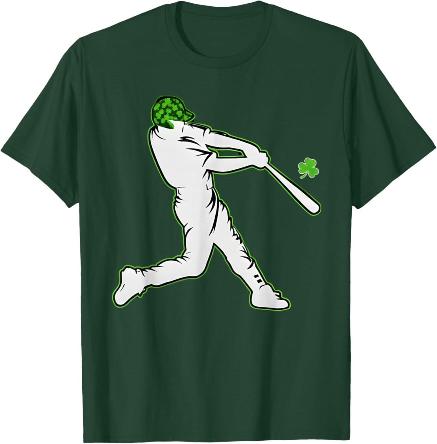 St Patrick Day Baseball Batter Player Shamrock Men Boys Kid T-Shirt - T-Shirt | Forest