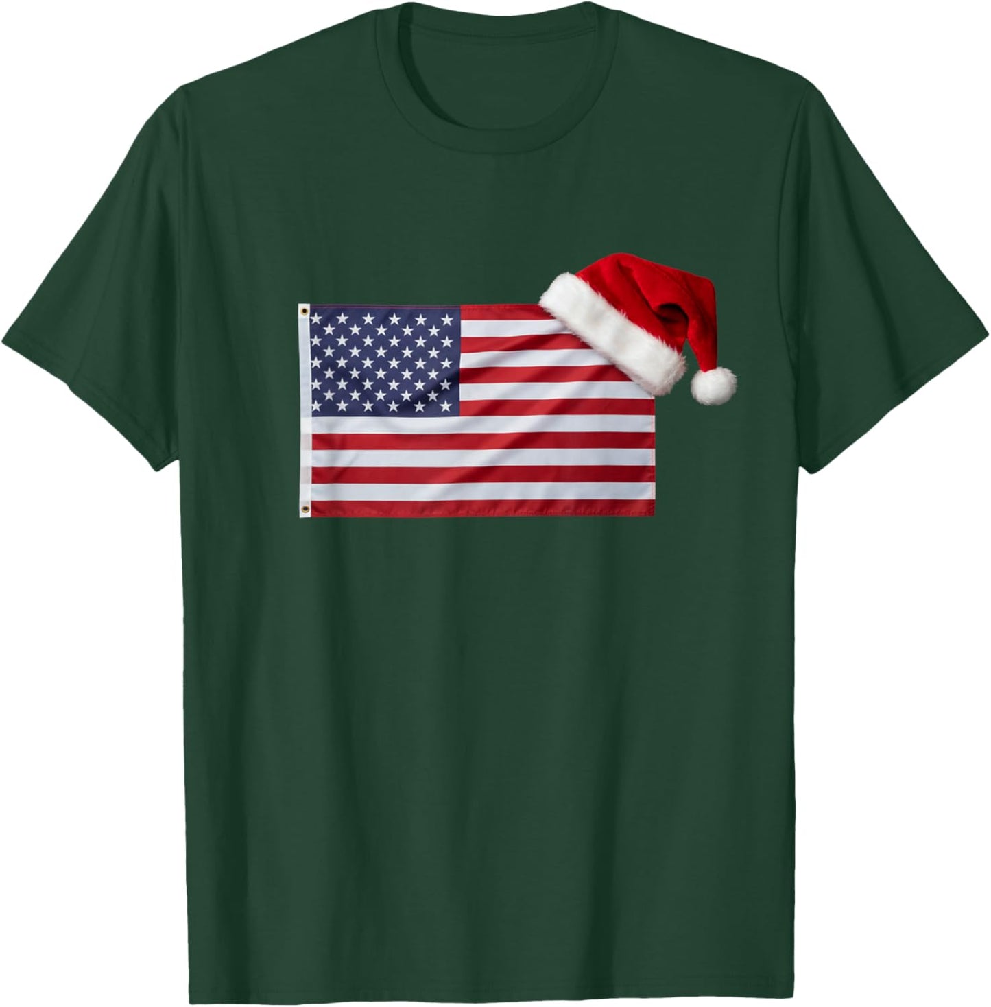 American Flag Santa Hat Funny Patriotic Christmas USA T-Shirt - T-Shirt | Forest