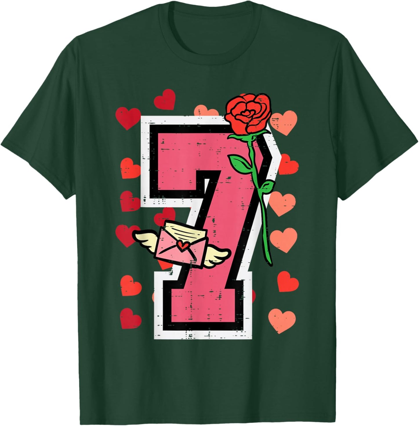 Number 7 Valentines Day 6 7 Matching Couple Kids Boys Youth T-Shirt - T-Shirt | Forest