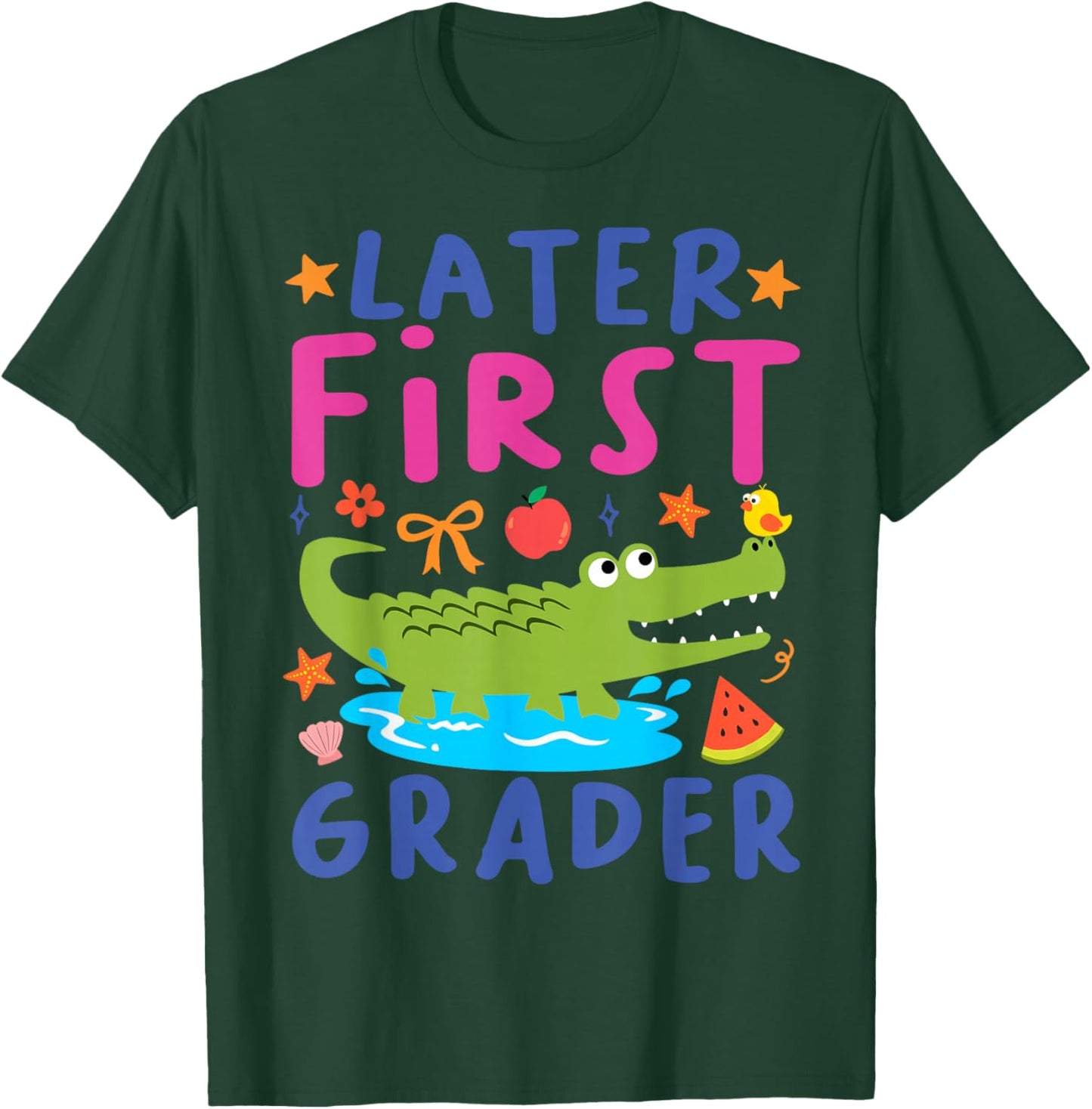 Later First Grader Cute Alligator Later Gator Teacher Kids T-Shirt - T-Shirt | Forest