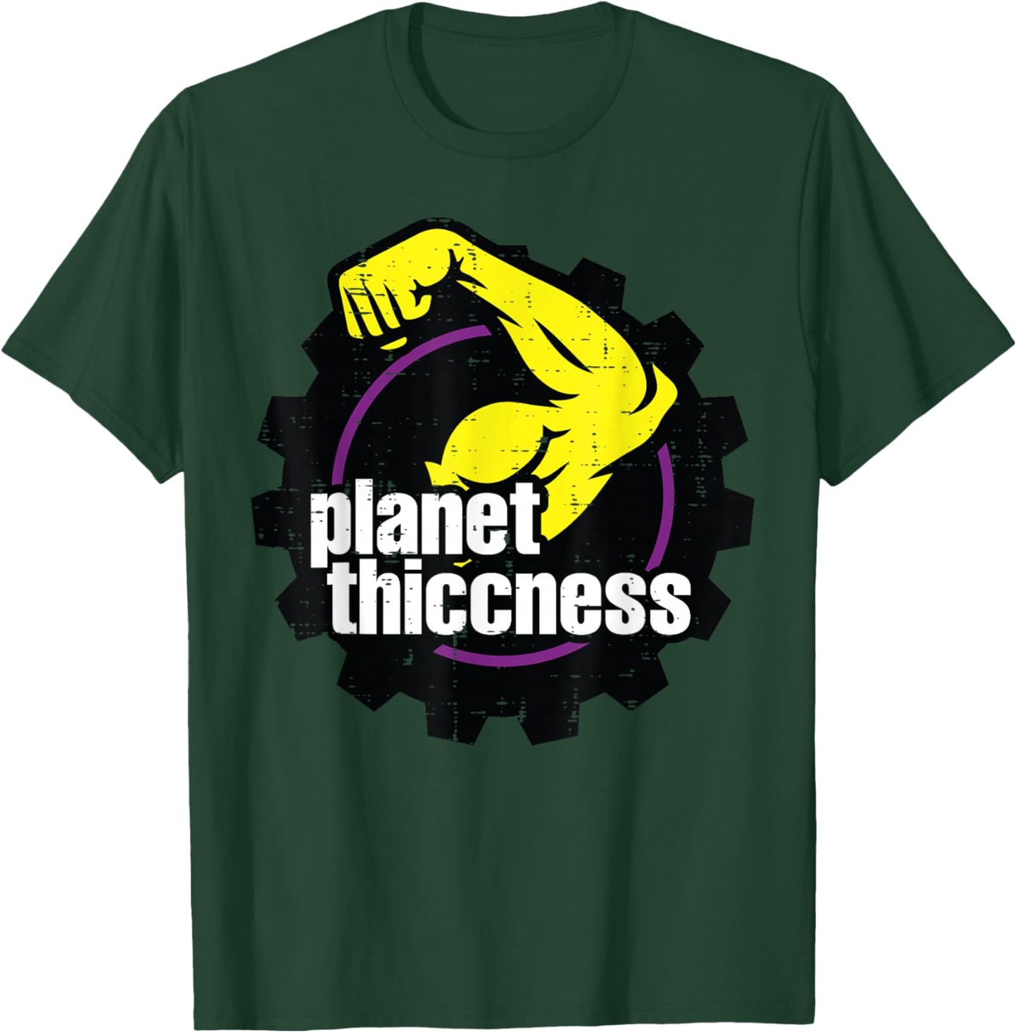 Gym Biceps Planet Thiccness Funny Workout Humor Men Women T-Shirt - T-Shirt | Forest
