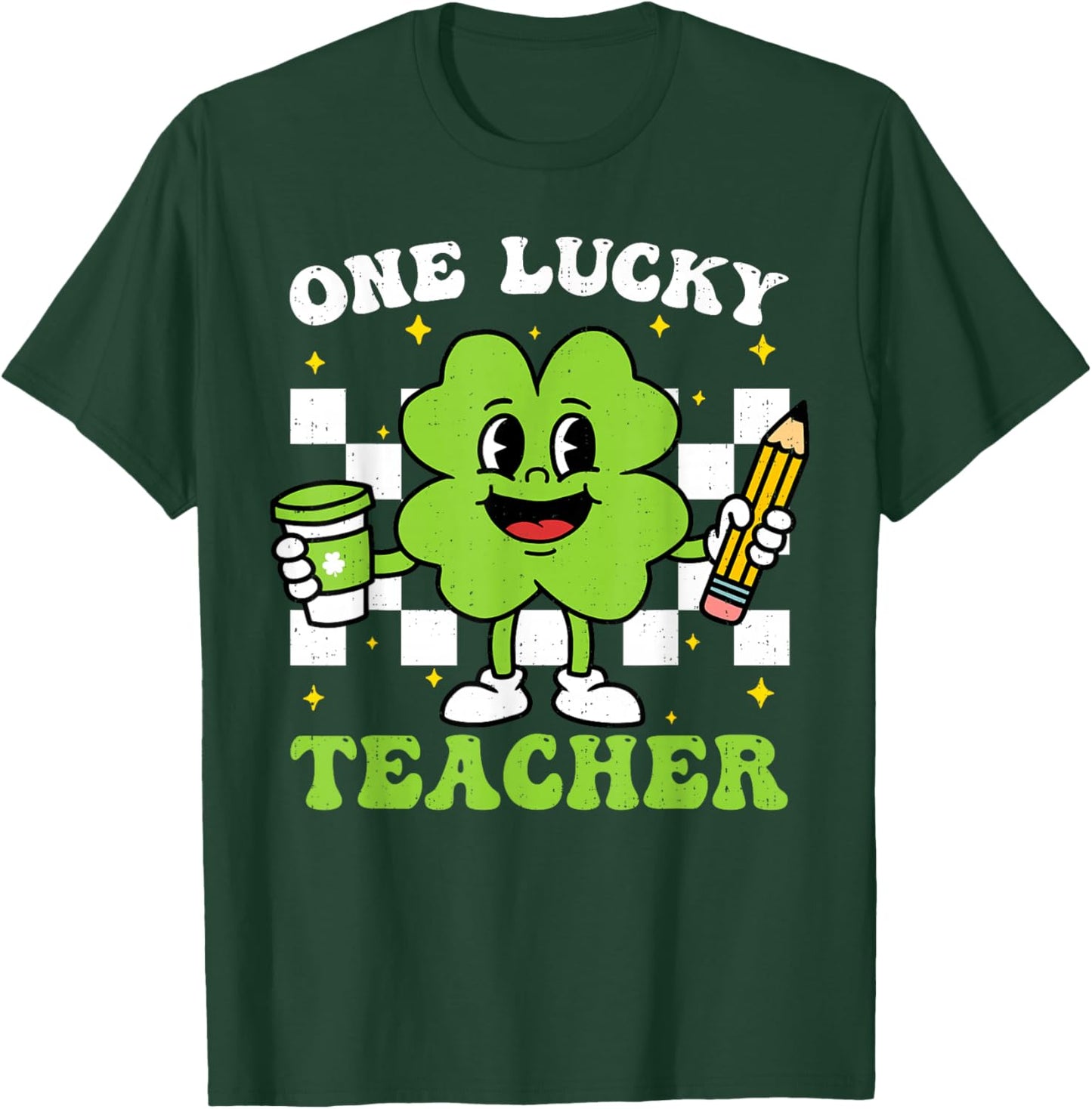 One Lucky Teacher St Patrick Day Shamrock Saint Pattys Women T-Shirt - T-Shirt | Forest