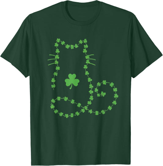 Cat St Patricks Day Shamrocks Retro Cute Kitten Lovers Pet T-Shirt - T-Shirt | Forest