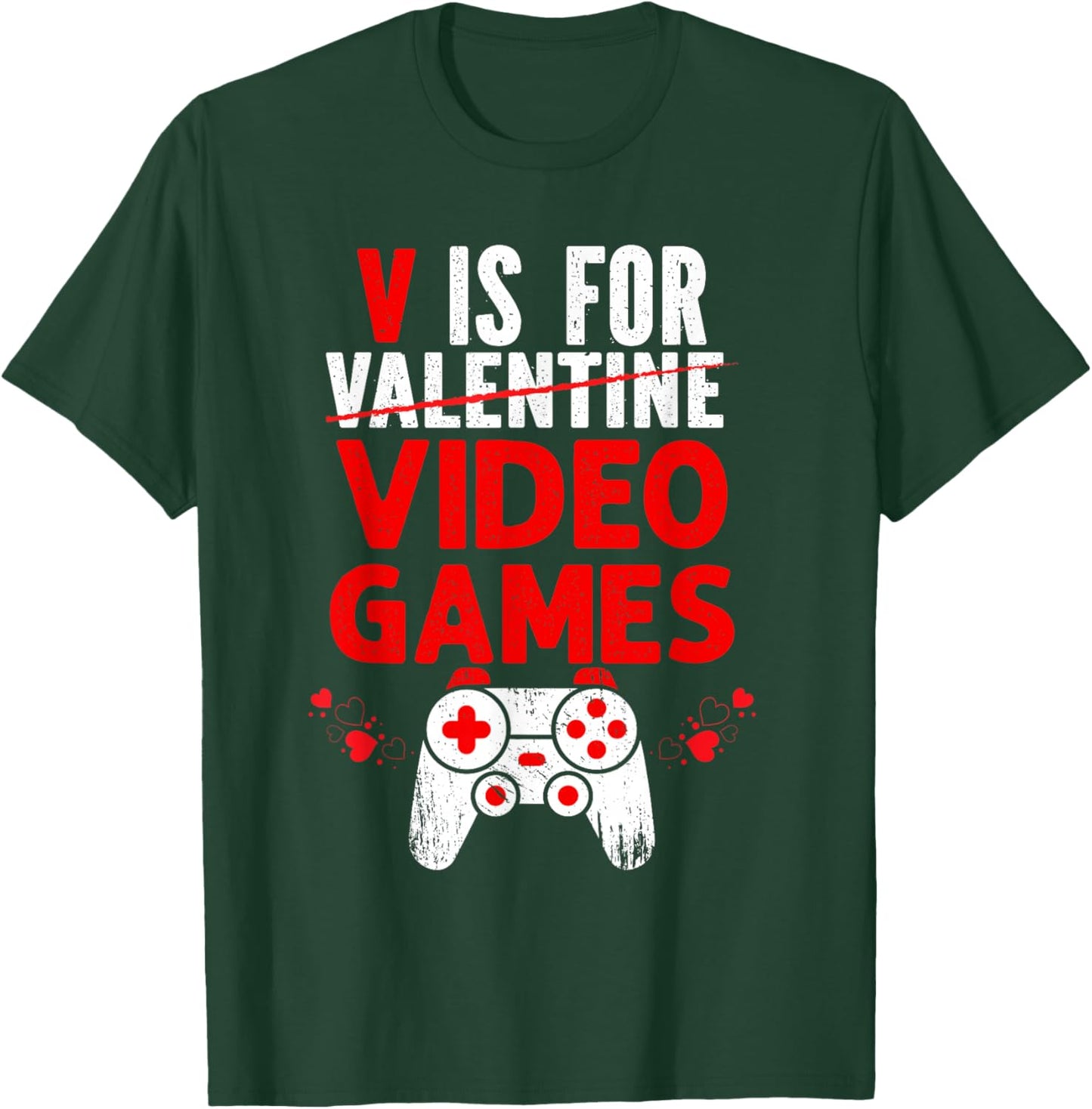 V is for Video Games Valentines Funny Gamer Boy Girls Kids T-Shirt - T-Shirt | Forest