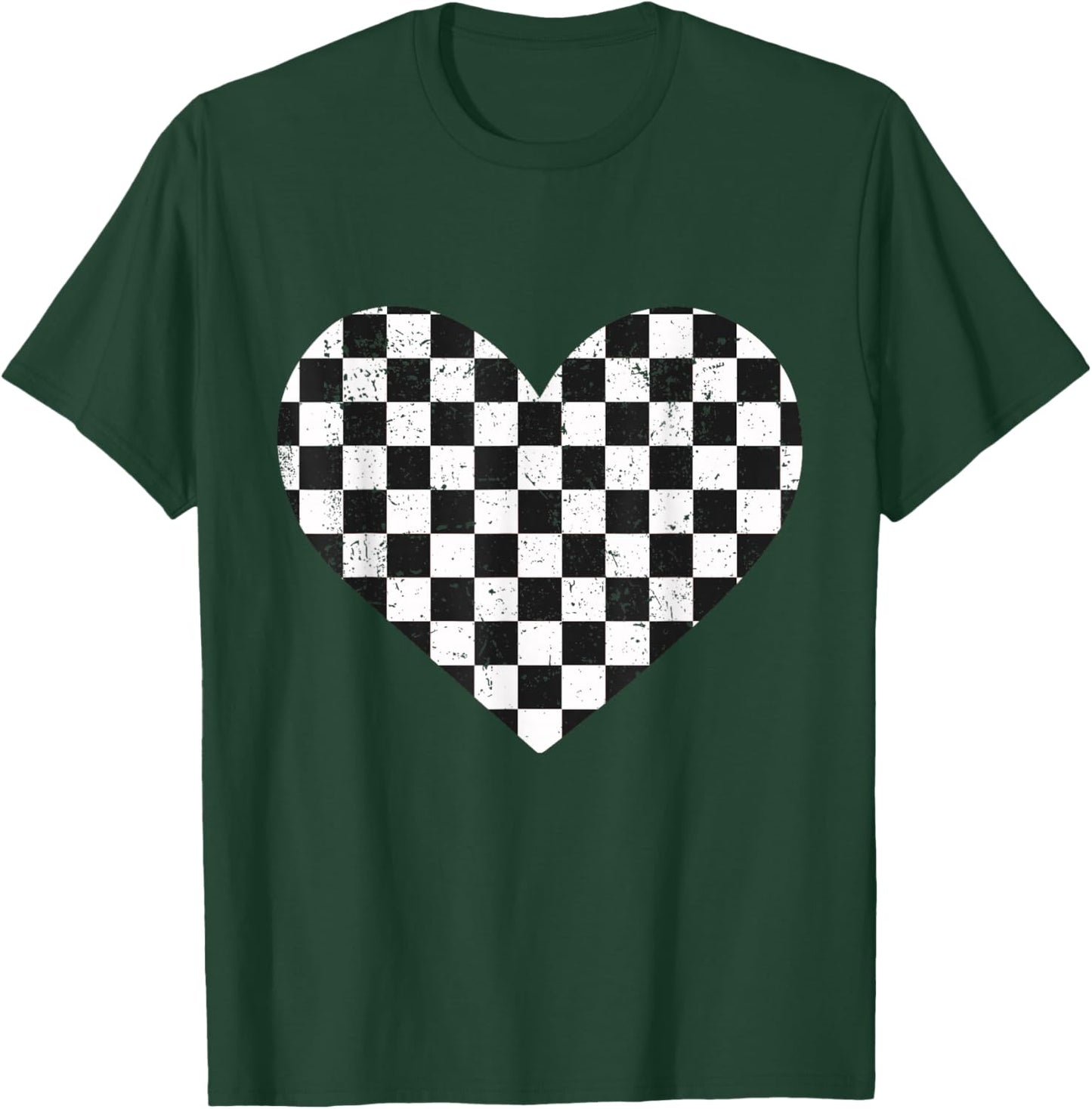 Girls Valentines Heart Silhouette Checkerboard Retro T-Shirt - T-Shirt | Forest