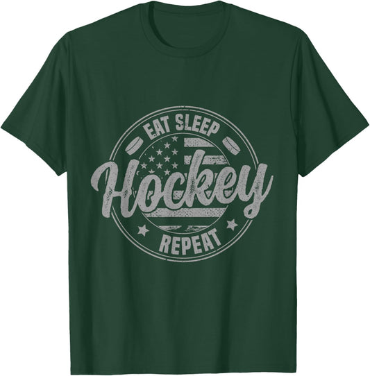 Eat Sleep Hockey Repeat Christmas Funny T-Shirt - T-Shirt | Forest