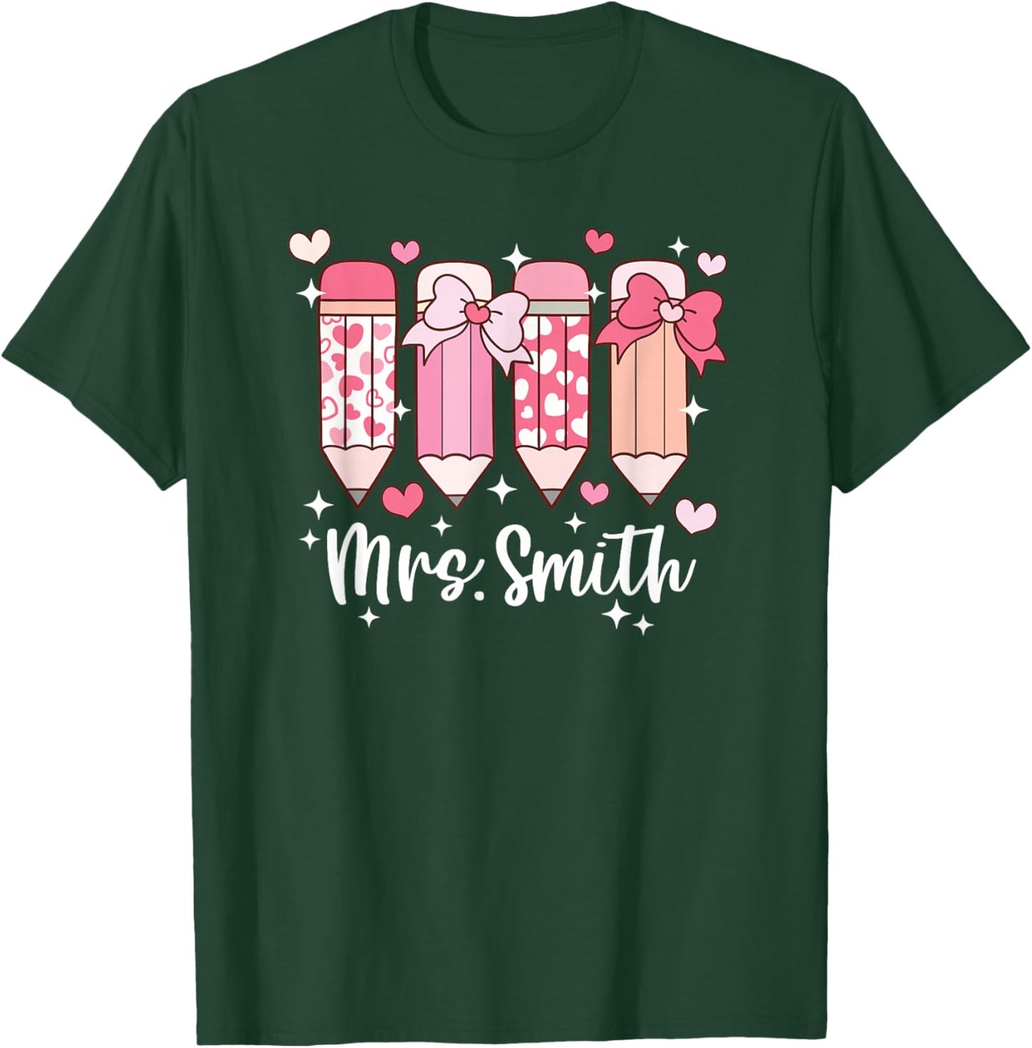Mrs. Smith Teacher Valentine's Pencil T-Shirt - T-Shirt | Forest