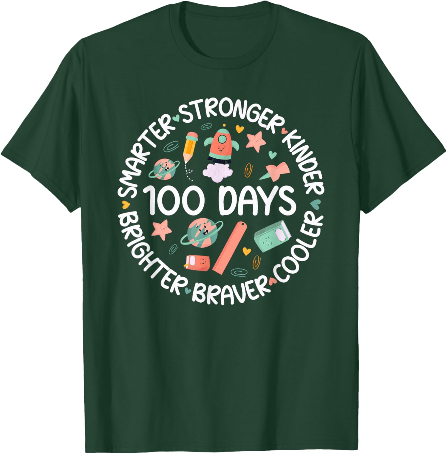 Happy 100 Days of School 100th Day of School Kids Boys Girls T-Shirt - T-Shirt | Forest