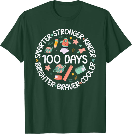 Happy 100 Days of School 100th Day of School Kids Boys Girls T-Shirt - T-Shirt | Forest