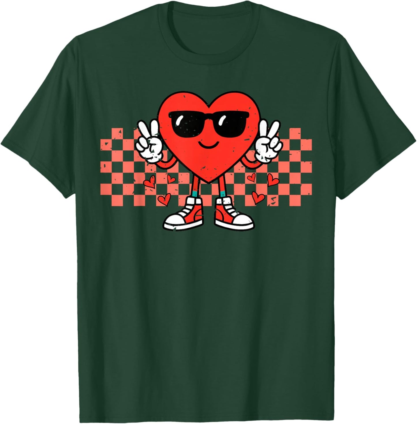 Retro Groovy Heart Peace Hand Valentines Day Men Women Kids T-Shirt - T-Shirt | Forest