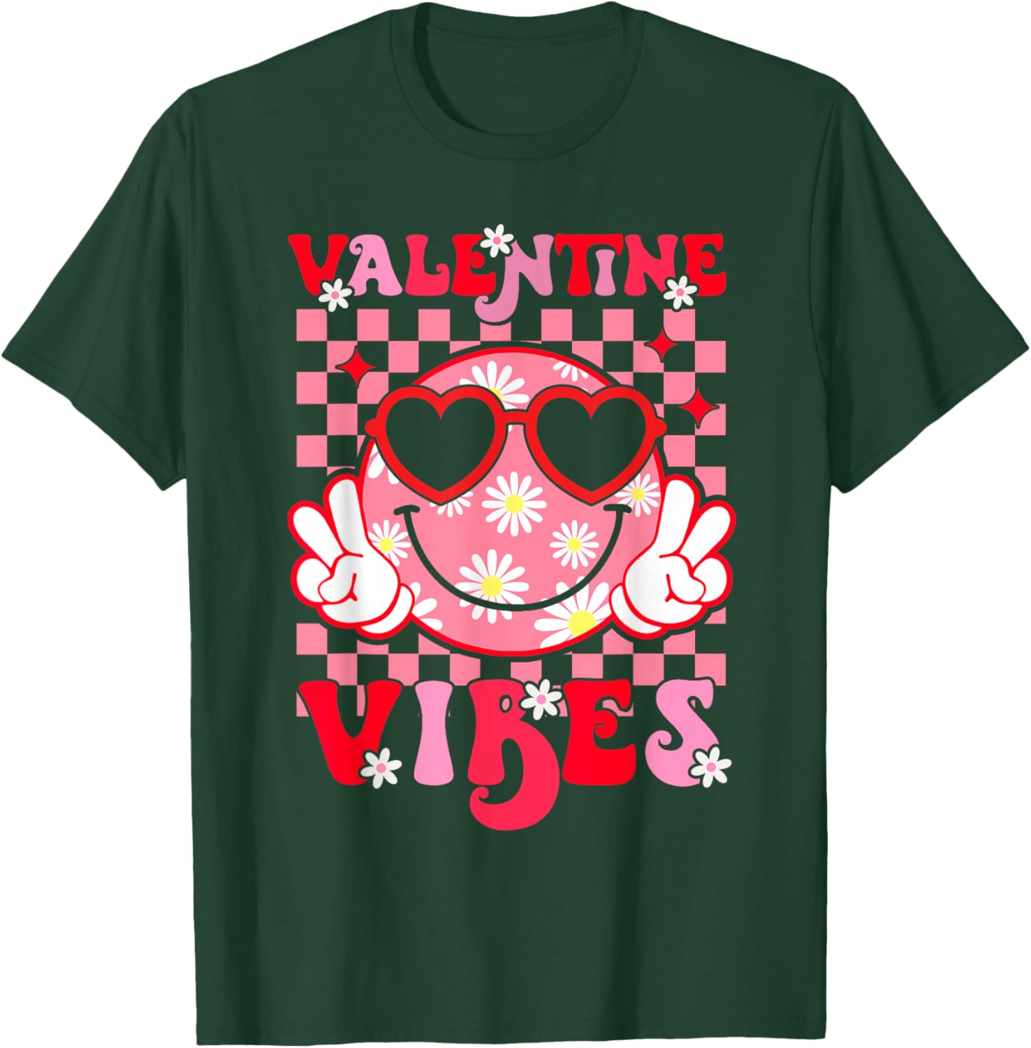 Cute Valentine Vibes Smile Face Valentines Day Girls Kids T-Shirt - T-Shirt | Forest