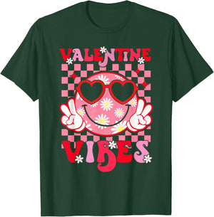 Cute Valentine Vibes Smile Face Valentines Day Girls Kids T-Shirt - T-Shirt | Forest