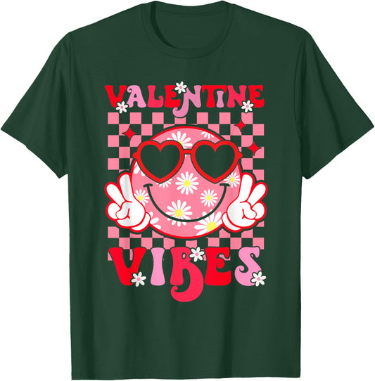 Cute Valentine Vibes Smile Face Valentines Day Girls Kids T-Shirt - T-Shirt | Forest