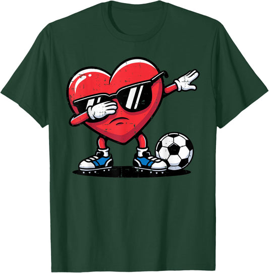Valentines Day Dabbing Heart Soccer Ball Boys Kids Men T-Shirt - T-Shirt | Forest