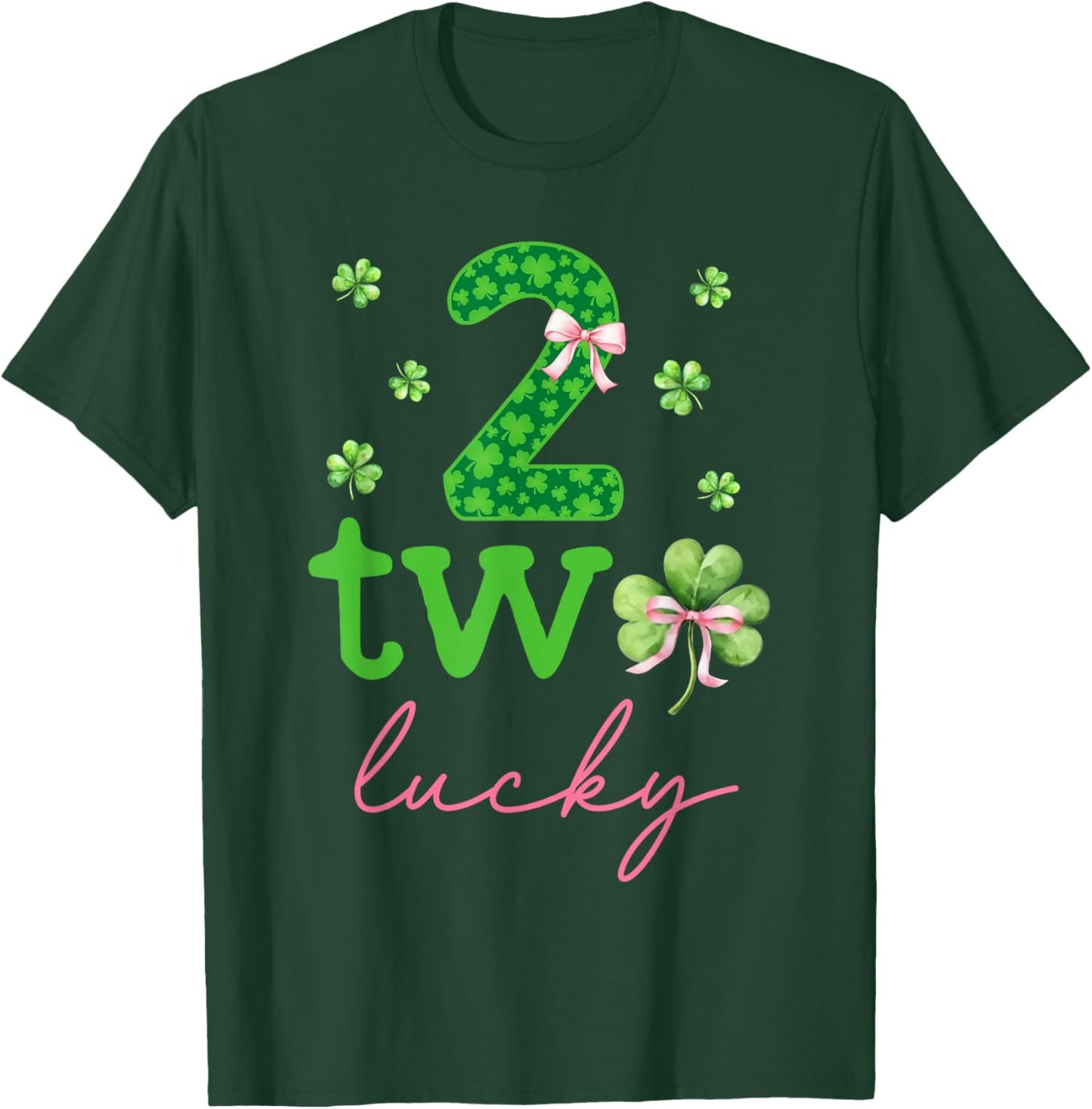 Two Lucky 2 Years Old Birthday Girl Bow 2nd Birthday Party T-Shirt - T-Shirt | Forest