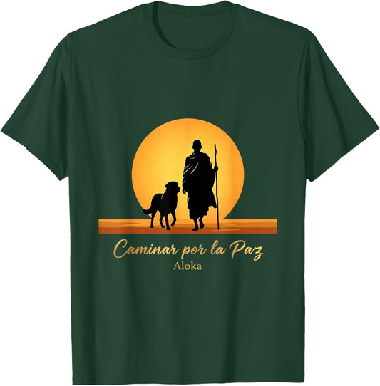 Walk for Peace Monks with Aloka Dog Monks Minimalist T-Shirt - T-Shirt | Forest