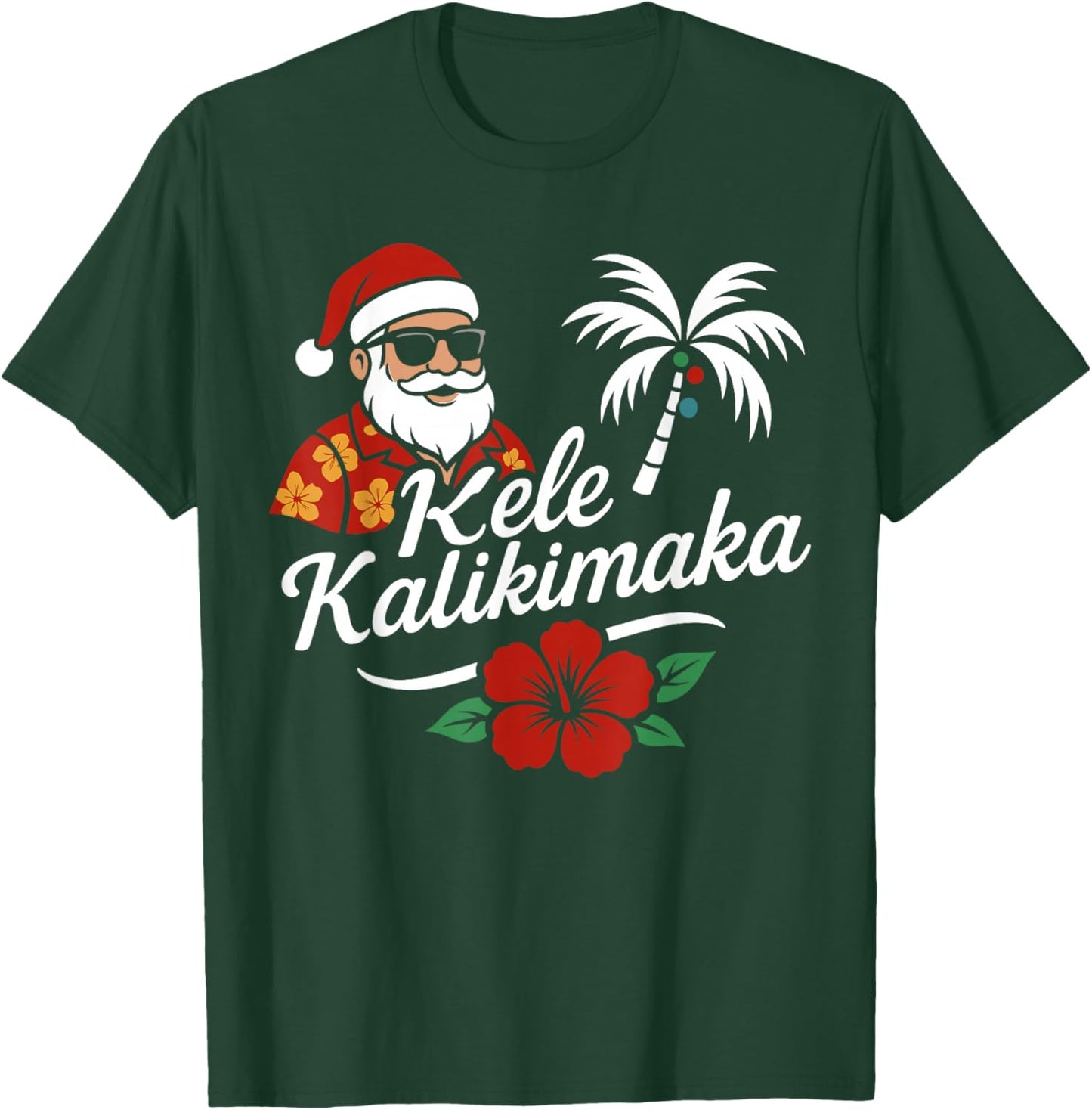 Mele Kalikimaka Hawaiian Christmas Santa Hat Hawaii T-Shirt - T-Shirt | Forest