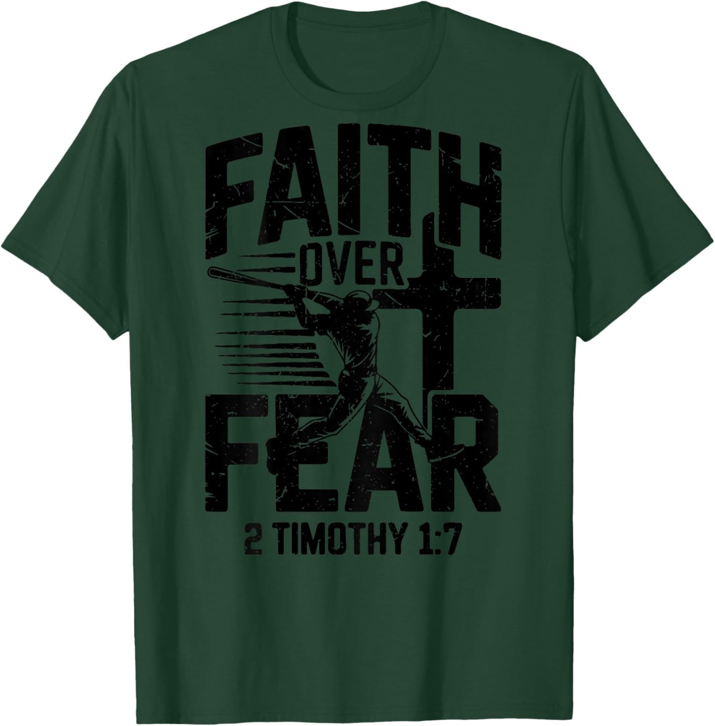 Boys Christian Baseball Faith Over Fear Bible Verse Baseball T-Shirt - T-Shirt | Forest