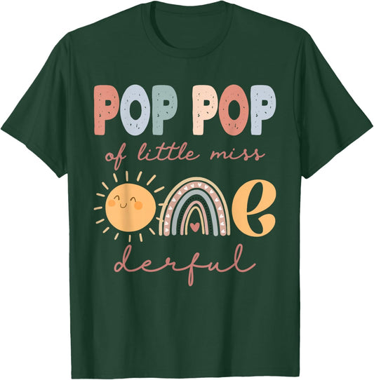 Pop Pop of Little Miss Onederful First Birthday Boho Rainbow T-Shirt - T-Shirt | Forest