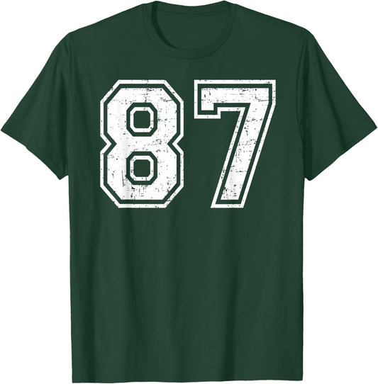 87 Number Eighty-Seven Team Sports Grunge Varsity Matching T-Shirt - T-Shirt | Forest