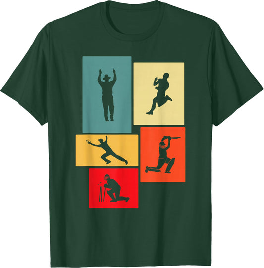 Vintage Cricket Umpire Bowler Fielder Batsman Wicketkeeper T-Shirt - T-Shirt | Forest