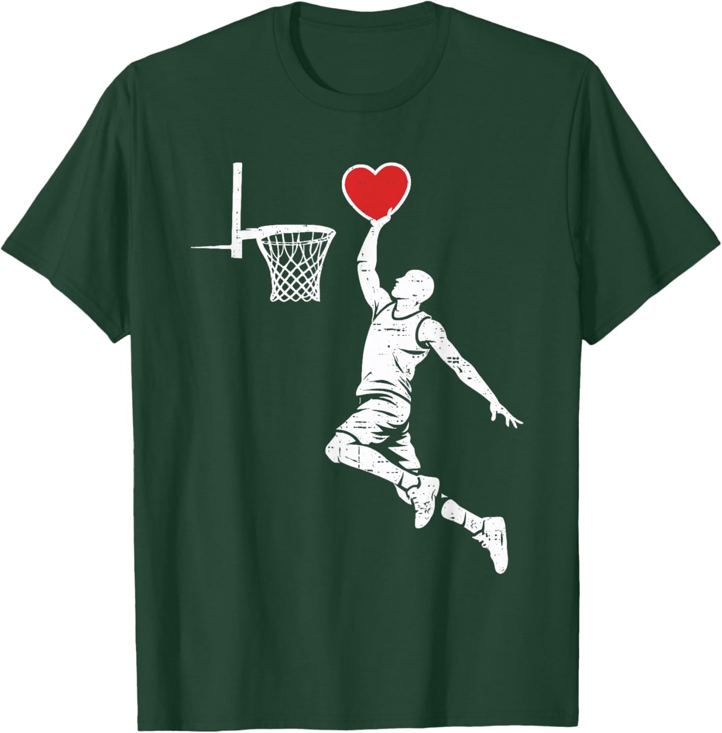 Valentines Day Basketball Silhouette Heart Dunking Men Boys T-Shirt - T-Shirt | Forest