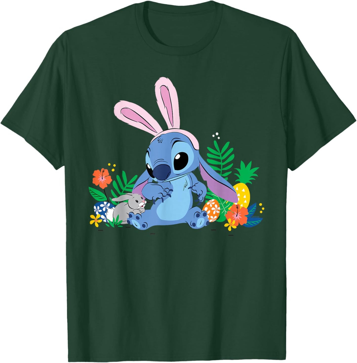 Disney Stitch Easter Bunny Ears & Eggs Tropical Spring Pals T-Shirt - T-Shirt | Forest